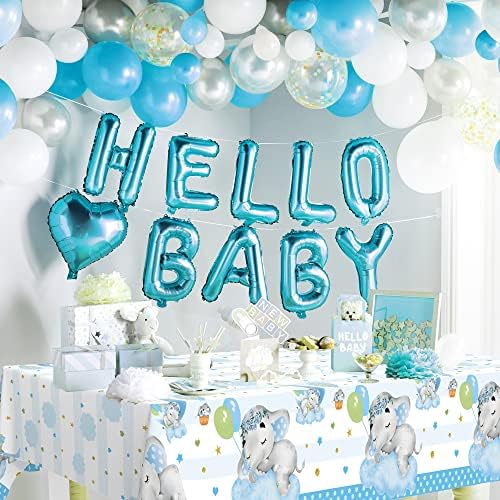 Decorações de pano de mesa de chá de bebê Tabela de elefante azul Tabela de aniversário Tocão de mesa