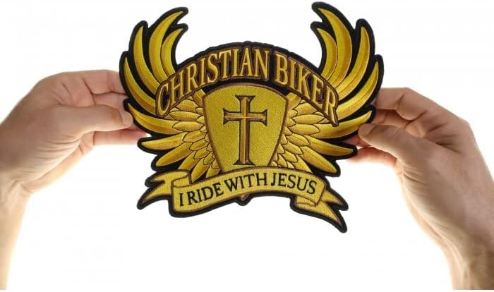 Patch grande traseiro, adesivo bordado, motociclista cristão dourado que eu ando com Jesus Cruz Cruz Back