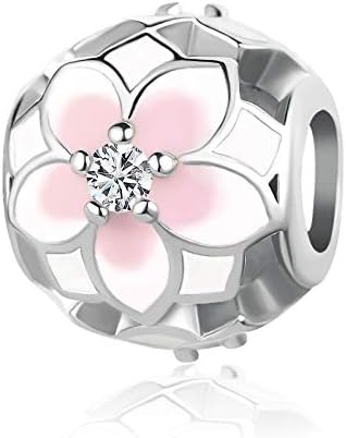 SBI Jewelry Mulheres meninas Flores rosa Chamr para pulseiras Floral BEAD CZ compatível com pulseiras