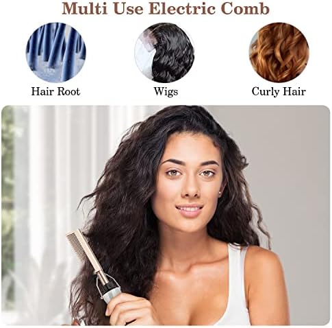 Alisador de cabelo de pente quente elétrico, pente de pente de cabelo de aquecimento de tensão dupla, 225 ° F-450 ° F Cerâmica de pente de ferro quente