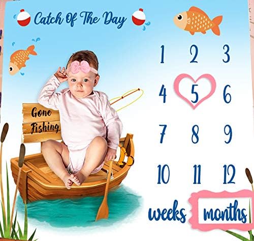 Phmojen Baby Monthly Milestone Blanket | Pesca foi | Little Fisherman Photo Prop | Coberto do mês unissex