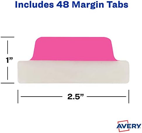 Avery Margin Ultra Tabs, 2,5 x 1, 2 lados de cor de neon escritos, 48 ​​guias de página reposicionáveis