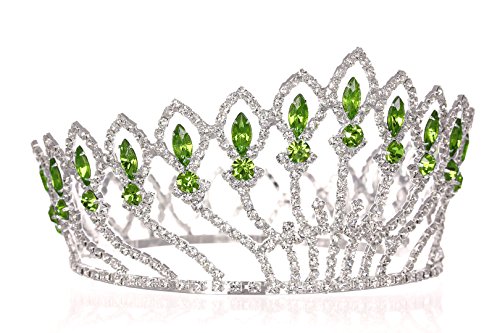 Concurso de beleza de concurso Coroa de casamento de noiva - Cristais verdes de prata T1185