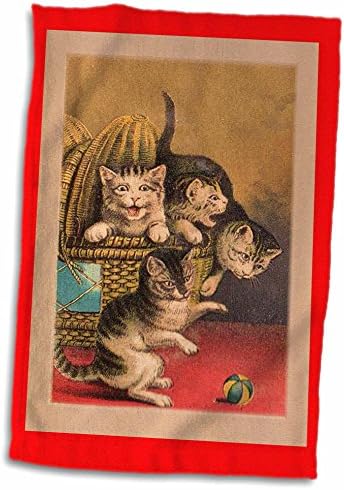 3drose Florene Vintage - Red N Beige emoldurou gatinhos tocando - toalhas