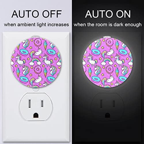 2 Pacote de plug-in Nightlight Night Night Light Purple Unicorn Rainbow com sensor do anoitecer para o quarto