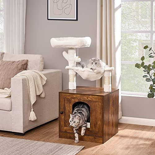 Gabinete de areia de gato bewishome com mobiliário de areia de gato de gato torre de gato escondida com polimento