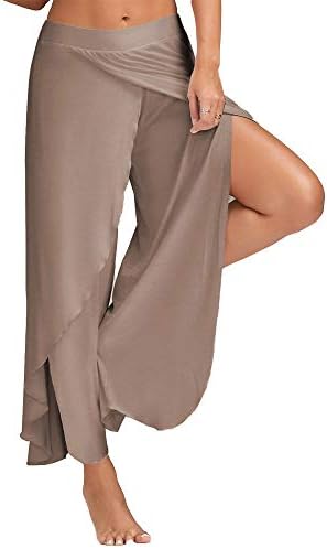 Andongnywell Mulheres calças de ioga soltas calças de cintura alta Ladies calças de fenda lateral