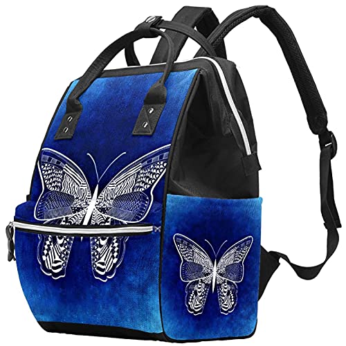 Mochila de fraldas de borboleta azul retrô Backpack Mummy Backpack de grande capacidade Bolsa