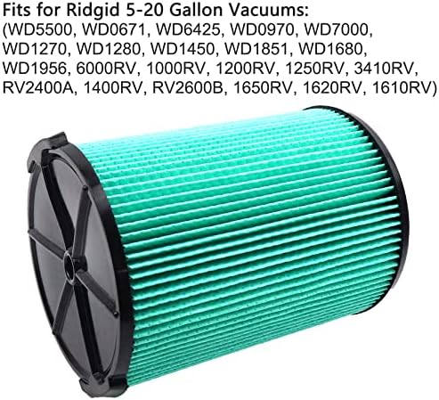 2 pacote de pacote VF6000 Filtro de substituição de 5 camadas para pó de ridgid 5-20 galões de