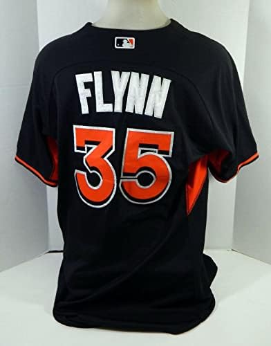 2014-16 Miami Marlins Brian Flynn 35 Game usou Black Jersey St BP 52 DP18478 - Jogo usou camisas MLB