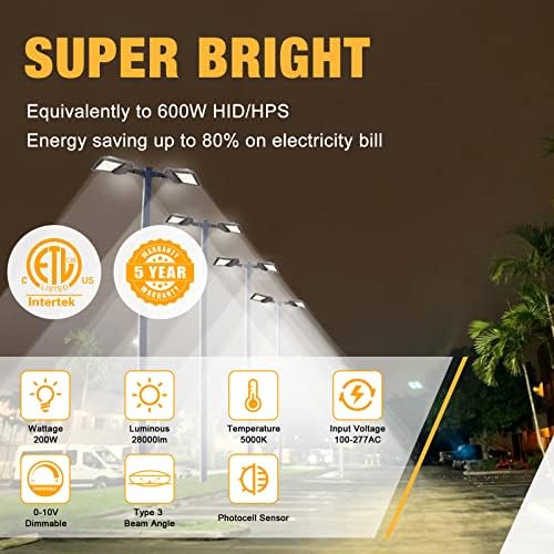 Luz de estacionamento JC-LGL, luz de sapato LED 200W com 28000lm 5000k Daylight, Dusk IP65 à prova d'água