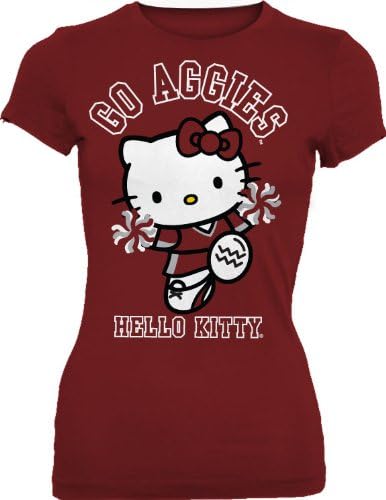NCAA Texas A&M Aggies Hello Kitty Pom Pom Junior Crew Tee Shirt