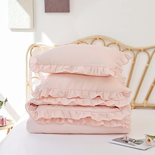 Smoofy Blush Ruffle Conjunto de quadro duplo, 2 PCs Pink Boho Vintage Conjunto de roupas de cama chiques