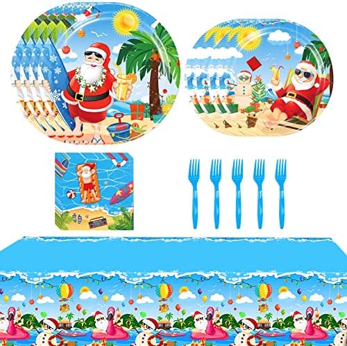 Decorações de festas de Natal em julho, conjunto de utensílios de mesa com tema de Natal, incluem pratos de