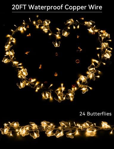 Luzes de corda de borboleta de cortina de cortina ZCWZMW 19,7 pés 120 Luzes de borboleta para quarto,
