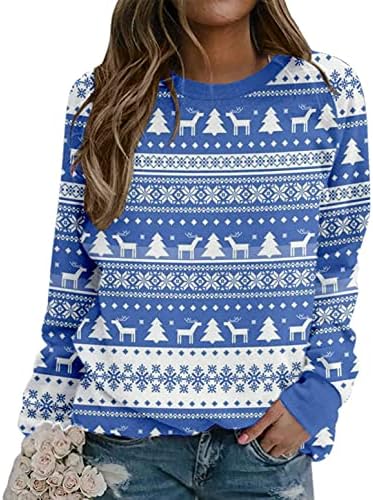 Jinf feminino de Natal Print-Pullover Top-Sweatshirt Selfirmo de Selvada Longa Pullover de Blusa