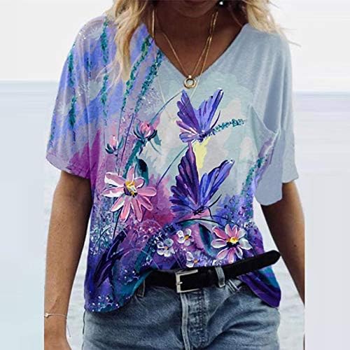 V Nech Summer Tops Dressy Tops clássicos tops confortáveis ​​camisas de blusa impressas soltas Casuais