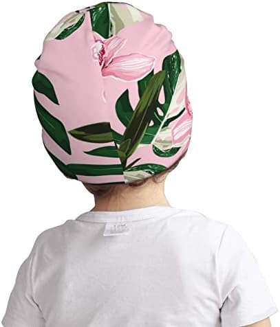 Folhas exóticas brancas e flores de orquídeas gorro para meninos para meninos garotos beanias de malha chapéus
