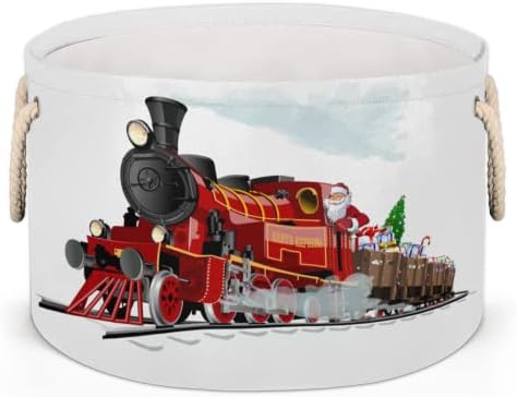 Cartum de Natal Santa Express Train Grandes cestas redondas para cestas de lavanderia de armazenamento com