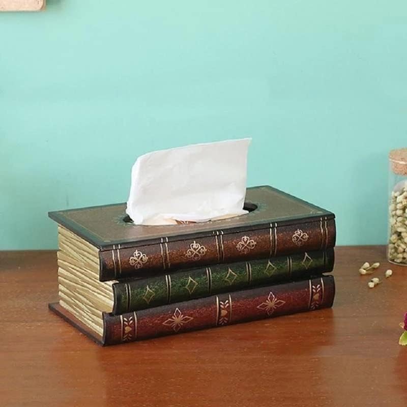 Livro de madeira retro Caixa de lenço de lenço de lapidação de madeira de madeira Vintage Papinha de