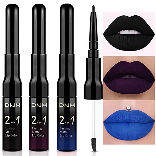 EVPCT 3pcs azul escuro preto roxo fosco fosco e líquido de batom líquido Lip Gloss Makeup Conjunto de maquiagem
