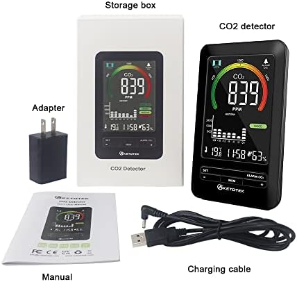 Monitor de qualidade do ar Ketotek, detector de CO2, monitor de CO2 com alarme, detectores de dióxido