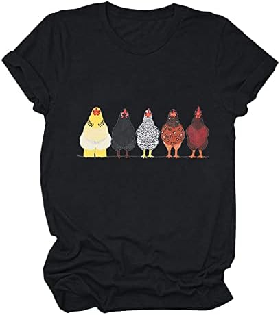 T-shirt de frango engraçado feminino Manga curta Crew pescoço Tops Tops Casual Pullover Casual Soft Soft Fets
