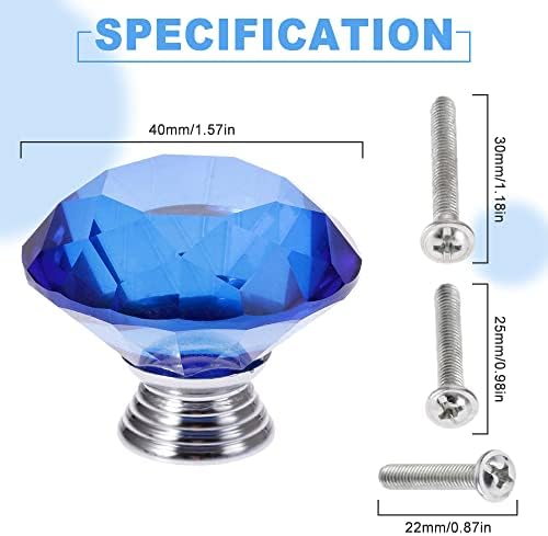Mtsooning 12pcs Batentes de diamante azul, tração de vidro de cristal de 1,57 polegada, alça de gabinete com 3