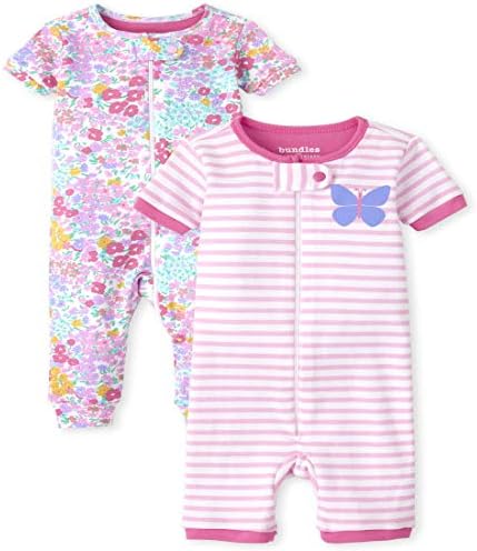 A casa infantil Baby e Criandler Girls Floral Butterfly Snug Fit Cotton One Piece Pijamas 2-PACK