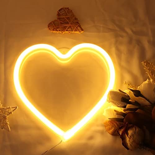 Love Heart Neon Sign Light, lâmpada de neon LED com cor amarela amarela quente alimentada por um cabo USB SILH