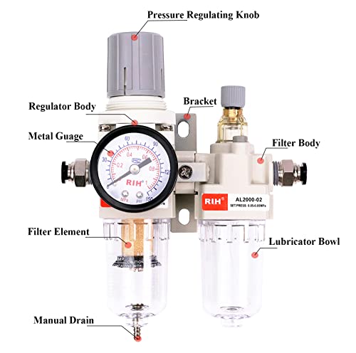 RIH 1/4 NPT Regulador de filtro de ar comprimido Combo Lubricator Combo Water/Oil Trap Separator