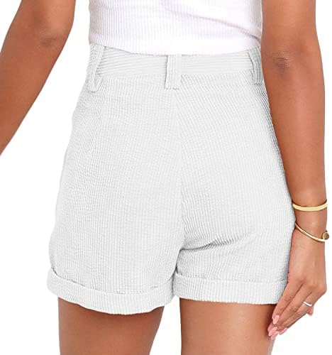 Lensse shorts femininos de cintura alta com bolsos fivela de fivela sólida calça de praia sólida e sólida da moda