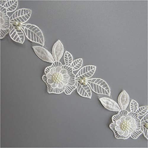 1 metro de flor de laca de pérola de pérola Fita de ponta de borda 6,2 cm largura branca aparas de estilo