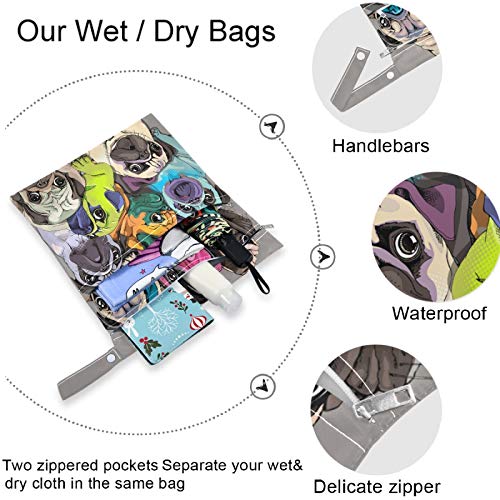 VISESUNNY Bulldog francês colorido 2pcs bolsa molhada com bolsos com zíper lavandenável lavável para viajar,