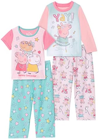 Pijamas de meninas de porco peppa para crianças crianças | Conjuntos de roupas de dormir de 4 peças para