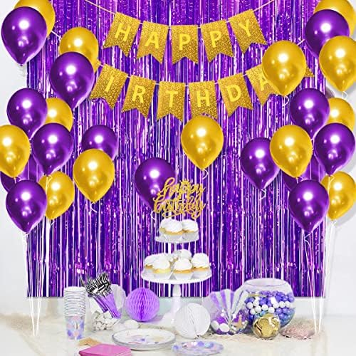 16º 21º 40º 50º 60º Decorações de aniversário para mulheres, Purple Gold 70th Birthday Party