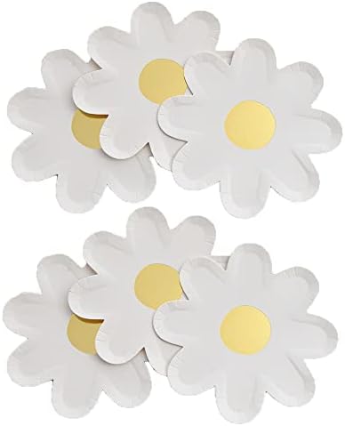 30 peças Daisy Flor Shape Placas descartáveis ​​Placas de papel de 7 polegadas Tabels Daisy Food Bandejas