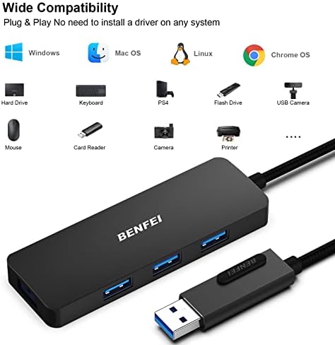 Benfei USB 3.0 Hub, Hub USB-C, Hub 2-em-1 USB Tipo-A/Tipo-C com 4 portas USB 3.0 compatíveis para MacBook,