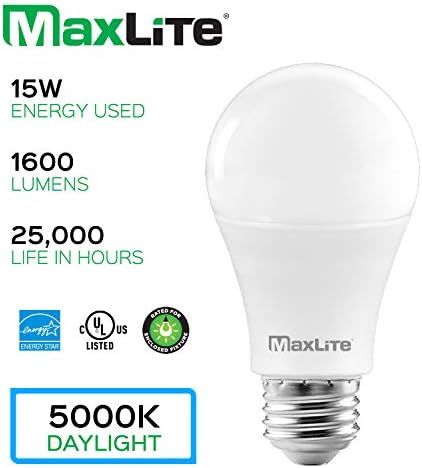 Bulbo LED maxlite A19, acessório fechado com classificação, luz do dia 5000K, 100W equivalente, 1600 lúmens,