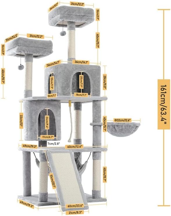 MJWDP Grande quadro de escalada de gato Postagem de arranhões de camadas múltiplas com playground resistente