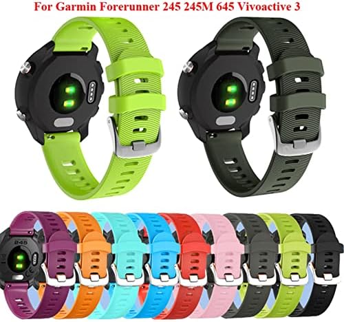 Bandkit 20mm Sport Silicone Watch Band Strap for Garmin Forerunner 245 245m 645 Vivoativo 3 Vivomove