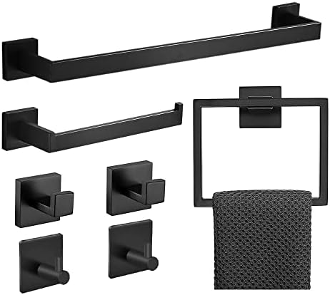 Conjunto de hardware do banheiro 7 peças preto fosco de 21,6 polegadas de barra de toalha única