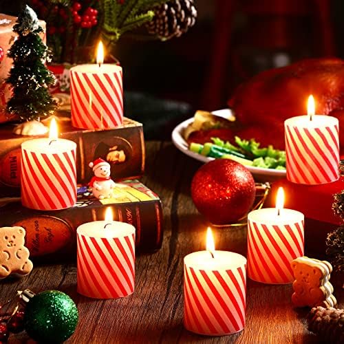 6 PCs Christmas Scent Candles Candy Cane listrada vela votiva vermelha e branca Não Pecompérmica Candle realista