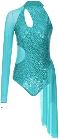 Vernlan feminino figura glitter vestido gelo vestido de manga longa collant sheer msh ballet dança