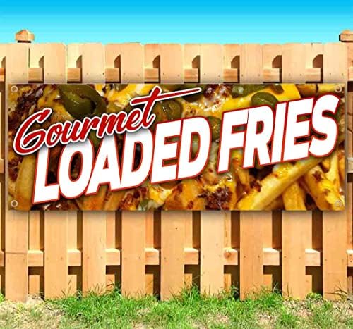 Banner de batatas fritas carregadas de gourmet 13 oz | Não-fábrica | Vinil de serviço pesado