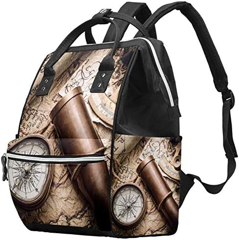 Vintage Compass Sextant Spyglass e antigo mapa de fraldas bolsas de fraldas Backpack Backping Bag Saco de enfermagem