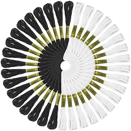 Favomoto 48pcs preto e branco Foste de bordado de rosca de linhas de tricô de bordado bordado bordado bordado