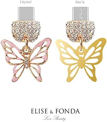 Elise & Fonda TP198 Tipo-C Porta de carregamento USB Cristal de cristal Anti-pó Plugue Butterfly