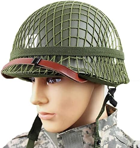 Réplica de capacete verde do Exército dos EUA da Segunda Guerra Mundial com Pintura de Strap Diy Net/Canvas Chin