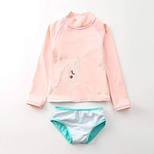 Toddler Girls Unicorn Rash Guard Swimsuit Baby Manga longa 2 peças de roupas de praia configuradas